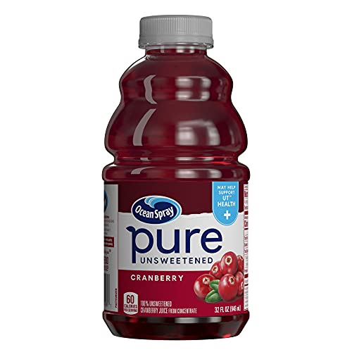 Ocean Spray® Pure Unsweetened Cranberry, 100% Cranberry Juice From Concentrate, 32 Fl Oz Bottle (Pack of 8)