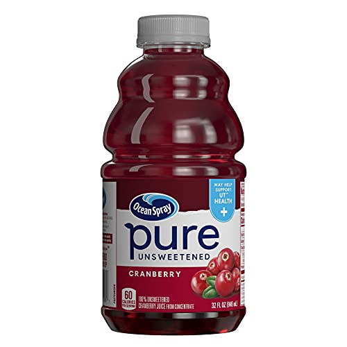 Ocean Spray® Pure Unsweetened Cranberry, 100% Cranberry Juice From Concentrate, 32 Fl Oz Bottle (Pack of 8)