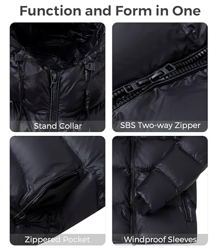 wantdo Men's Winter Warm Jackets Puffer Jacket Waterproof Quilted Thicken Parka (Black S)