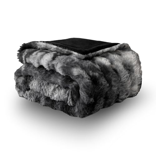 COOVA Faux Rabbit Fur & Flannel Throw Blanket 50x60 Inch - Luxury Fuzzy & Cozy Soft Blanket for All Seasons, Breathable and Comfortable for Bed, Sofa, Couch, and Camping,Ivory White