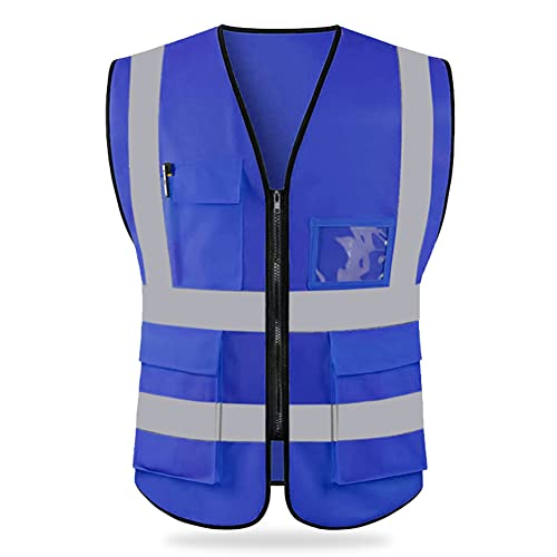 HYCOPROT High Visibility Safety Reflective Vest with Pockets and Zipper, Meets ANSI/ISEA Standards