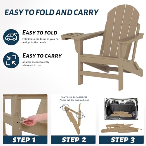 NAVINE Adirondack Chair, HDPE Folding Adirondack Chair with Multifunctional Cup Holder, Weather Resistant Fire Pit Chair for porches, patios, patios, poolsides, Decks.