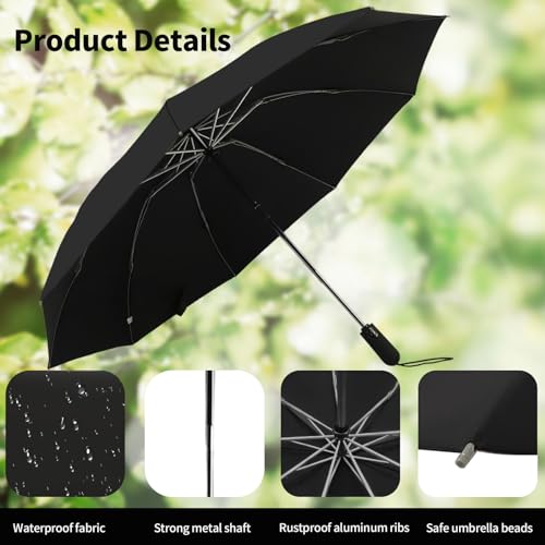 ZDSSM Umbrella Travel Large Windproof Inverted Umbrellas for Rain Portable Automatic Small Compact Reverse Folding Umbrellas for Women Men (Black)
