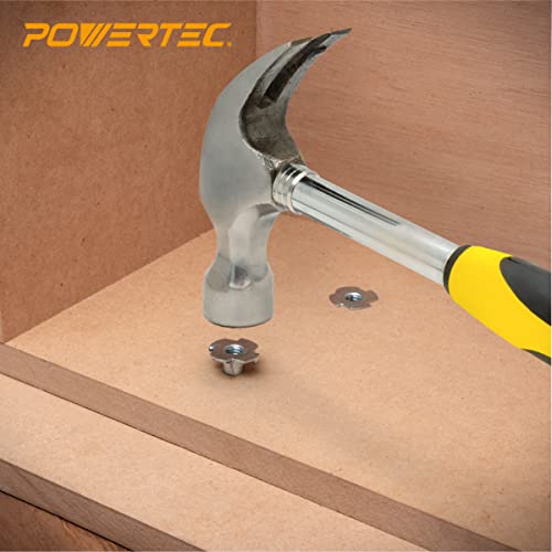 POWERTEC 3/8-16 T Nuts, 50 Pcs | 4 Pronged Tee Nuts for Bolts and Stem Caster Wheels, Threaded Inserts for Wood Working, Rock Climbing Holds and Furniture, for Use with Hammer | 1/2" Length (QTN1106)