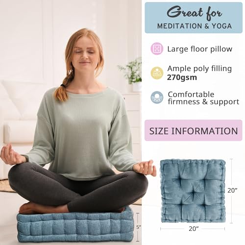 Intelligent Design Loretta Chenille Round Floor Pillow Meditation Cushion, Soft Color & Natural Luster Button Tufted with Elegant Pleated Details, Dia 22"x6"H, Aqua