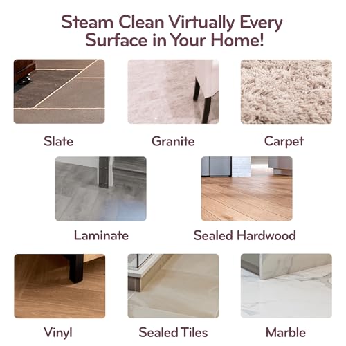 H2O HD Dual Buff Steam Mop, 8 in 1 Handheld Steam Cleaner For Kitchen Tile Floors, Hardwood Floors, Grout Cleaner, Upholstery Cleaner and Carpets, 2 washable scrub pads, 8 cleaning accessories