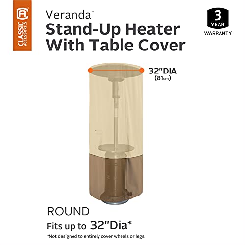 Classic Accessories Veranda Water-Resistant 32 Inch Round Stand-Up Patio Heater With Table Cover, Outdoor Table Cover