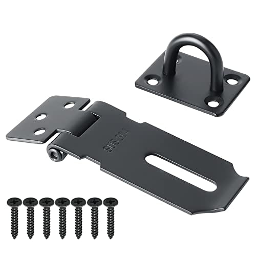 Alise Hasp Lock,Door Hinge Lock Padlock,Black Clasp Latch Hinges Lock for Doors,3 Inch SUS 304 Stainless Steel Chest Latches MS9B-3C