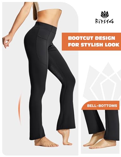 FitsT4 Sports Women's Full Seat Horse Riding Pants Bootcut Riding Tights with Pockets Equestrian Breeches for Women Black XS