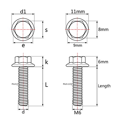 Wanyifa Titanium Ti Flange M6 10 15 20 25 30 35 40 45 50 55 60 65 70 75 80 90 100mm Bolt Screw for Motorcycle Modified Pack fo 4 (M6x60mm, Gold)