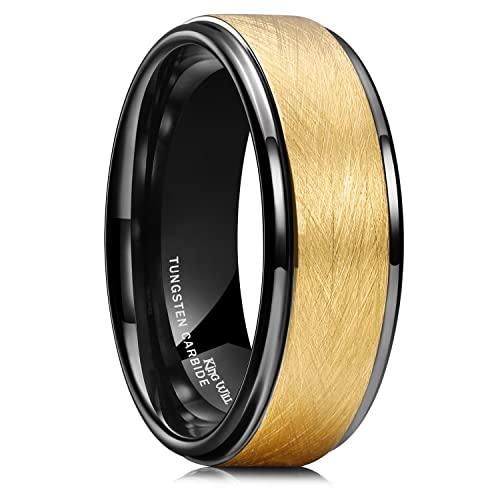 King Will Classic Domed 8mm Gold Tungsten Carbide Ring Brushed Cross Two Grooved Mens Wedding Band for Men Women 13.5