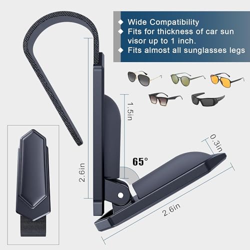 Veharvim One-Handed-Operation Sunglasses Holder for Car, 2 Pack Visor Sunglass Holder Clip, Car Accessories Interior, Universal Fit Silicone Padded Visor Sunglass Holder Car, Unmatched Durability