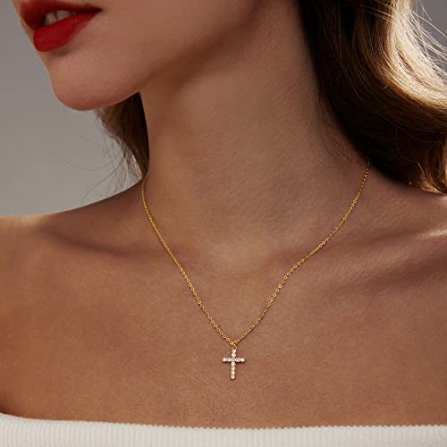 HERIER Cross Necklace for Women, Dainty 18K Gold plated Cute Small Cross Pendant Necklace Simple Gold Cross Necklaces Gold Jewelry for Women Trendy