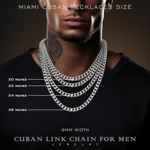 Cuban Link Chain for Men Chain Necklaces for Mens Sterling Silver Chain for Men Man 316l Stainless Steel Chains for Man Women Valentine's Day Gifts for Him Jewelry Birthdays Gift for Men Man 9mm 18 In