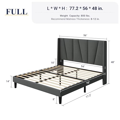 Allewie Full Size Platform Bed Frame with Geometric Wingback Headboard, Modern Upholstered Bed with Wooden Slats Support, No Box Spring Needed, Easy Assembly, Dark Grey