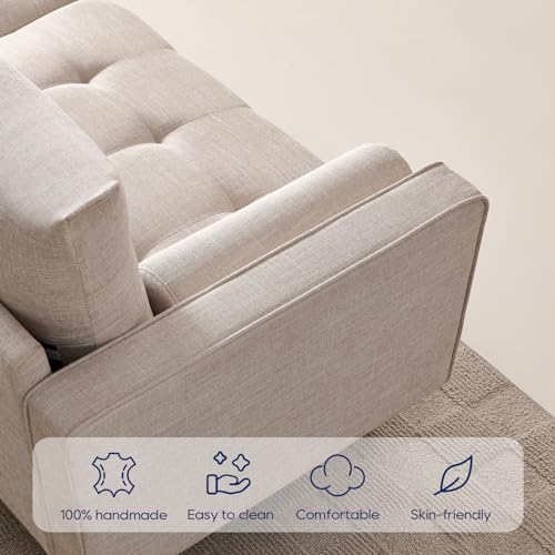 Vonanda Sectional Couch Sofa, L Shaped Couch Leather Sofa with Reversible Chaise and Bolster Pillows, Faux Leather Couch Small Couches for Living Room, Apartment and Small Space, Caramel