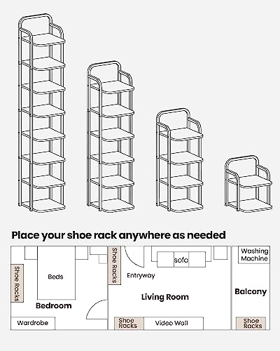 Hzuaneri Vertical Shoe Rack, Shoe Shelves, Wood Shoe Organizer for Closet, Entryway, Shoe Tower for Small Spaces, Free Standing, Adjustable, with 2 Hooks, 6 Tier Black SR04204B