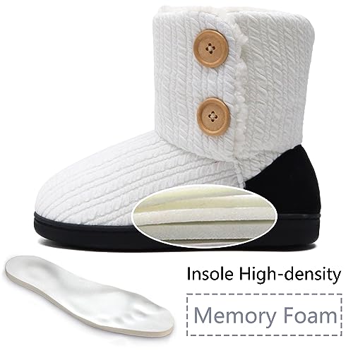 ONCAI Womens Slippers Bootie Slipper Boots for Women Winter Warm Fuzzy Knit House Slipers White Size 5-6