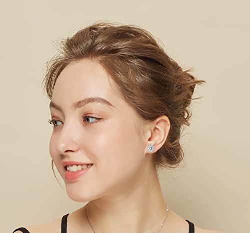 3-4ct Moissanite Stud Earrings for Women - Halo Heart 925 Sterling Silver D Color Ideal Cut Lab Created Diamond Earrings with Certificate of Authenticity (3CT)