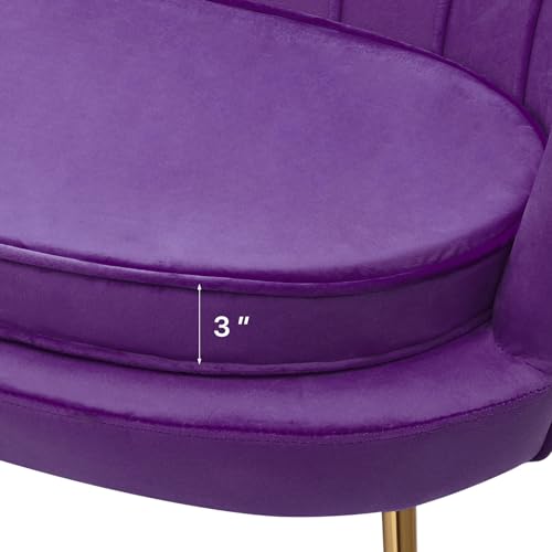 Magshion Purple Velvet Couch Tufted Loveseat with 2 Pillows, Velvet Love Seat Accent Chair, Modern Scalloped Back Upholestered Armchair with Metal Legs, Cushion Padded Sofa