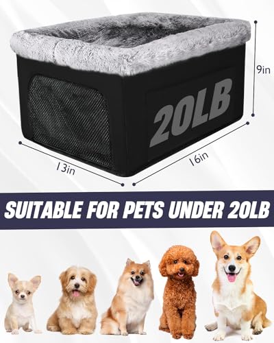 Dog Car Seat for Small Dogs, Detachable and Washable Dog Car seats Small Under 20lb, Upgraded Console Dog Booster Seat with Metal Frame, Pet Car Seat with Storage Pockets and Safety Leash