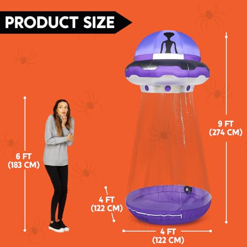 Joiedomi Halloween Inflatable UFO Decoration, 9 FT Tall Giant Halloween Blow Ups UFO Halloween Decorations with Built-in LEDs for Outdoor Halloween Decorations, Halloween Yard Decorations