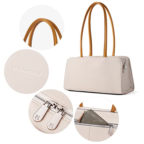 BOSTANTEN Women Designer Handbags Genuine Soft Leather Top Handle Purses and Handbags Satchel Shoulder Bag, Beige