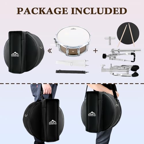EASTROCK Snare Drum Set 14X5.5 Inches for Student Beginners with Gig Bag, Drumsticks, Stand, Drum Keys, Coated Material Drum Head, Champagne