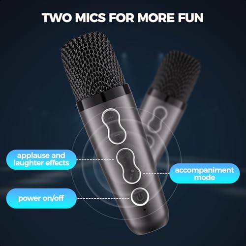 Verkstar Karaoke Machine, Portable Bluetooth Karaoke Speaker for Kids Adults, Unique Singing Machine with Two Wireless Microphones Storage Hole, Ideal Gifts for Girls Boys
