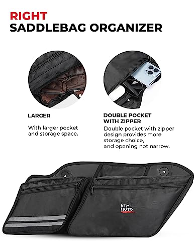 KEMIMOTO Motorcycle Saddlebag Organizers 2 Pack Compatible with Touring Models 2014-2024 Street Glide Road Glide Road King Electra Glide Black Saddle Bag Liners