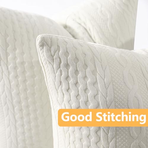 Cikary Decorative Throw Pillow Covers 16x16 Set of 2 for Sofa Bed with Raised Twisted Rope Pattern, Stretchy Embossed Couch Pillow Covers, Beige