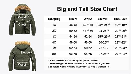 CREATMO US Big and Tall Winter Coats for Men Puffer Jacket Men's Hooded Coat Warm Thicken Cotton with Removable Hood Parka Army Green 2X