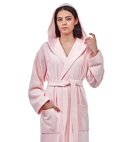 Arus Womens Pacific Long Style Full Length Robe Hooded Turkish Cotton White Large