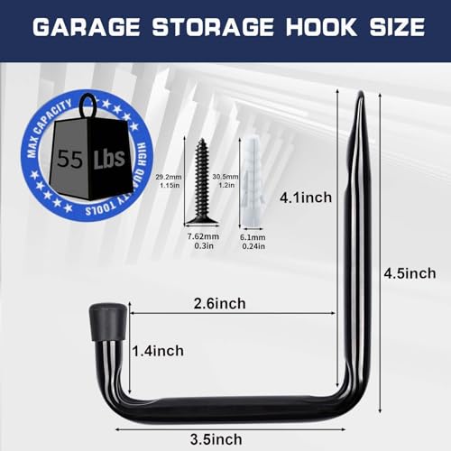 Dreecy J Utility Hooks For Hanging Heavy Duty Garage Storage Utility Hooks For Garage Wall, Color Black, 5 Pack