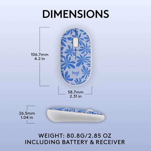 Logitech M340 Wireless Mouse with Limited Edition Prints, USB Receiver and Silent Clicks, Portable Wireless Mouse for Laptop, PC, Windows, Chrome, Surface – Blue Floral