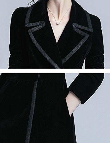 Omoone Women's Double Breasted Lapel Midi Long Vintage Velvet Trench Coat(0102-NavyBlue-XS)