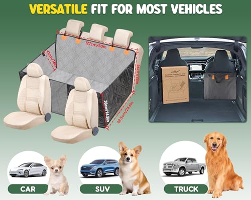 Back Seat Extender for Dogs, Dog Car Seat Cover Hard Bottom, Pet Seat Cover with Mesh Window, Dog Seat Covers for Car Travel Camping, Dog Hammock for Car, Truck, Dog Trunk Cover for SUV