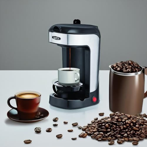 BELLA One Scoop One Cup Coffee Maker, Single Serve Brewer with Adjustable Drip Tray and Permanent Filter, Dishwasher Safe, Stainless Steel and Black