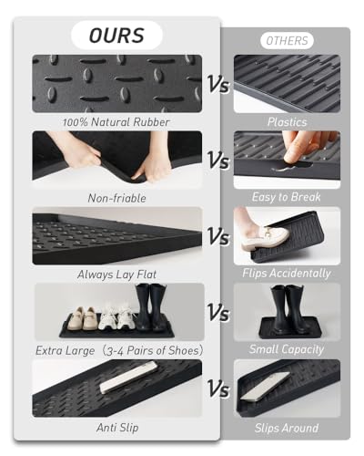 SUPENUIN Boot-Tray Heavy Duty Rubber Mat with Lip Waterproof Shoe Mat Tray for Entryway Indoor Outdoor Multi Use Catch All Trays Entryway Mat Shoe Cleaning Mat Entryway Shoe Storage 16x27.5 Inches
