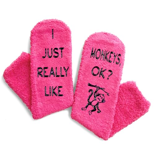 HAPPYPOP Funny Monkey Gifts for Monkey Lovers, Novelty Monkey Slipper Socks for Women Teen Girls Fuzzy Socks