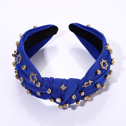 Star Headband for Women Rhinestone Crystal Jeweled Knotted Headband Wide Top Knot Star Of David Hanukkah Headband Fashion Ladies Hanukkah Christmas New Year Party Head Band Hair Accessories Gift