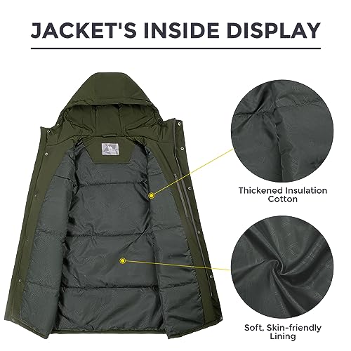 CAMELSPORTS Mens Winter Coats Long Warm Jacket with Hood Casual Quilted Puffer Parka Windproof Jackets