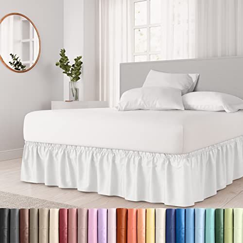 Wrap Around Dust Ruffle Bed Skirt - Black - for King Size Beds with 21 in. Drop - Easy Fit Elastic Strap - Pleated Bedskirt with Brushed Fabric - Wrinkle Free, Machine Wash - by CGK Linens