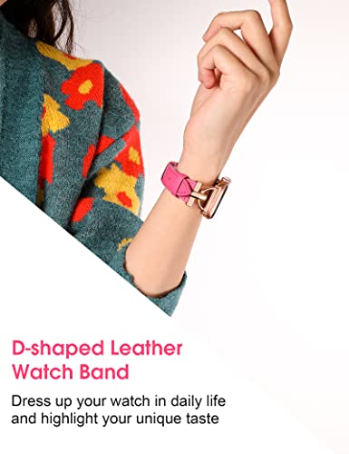 Wearlizer Leather Band Compatible with Apple Watch Bands Women 42mm 44mm 45mm 46mm 49mm Ultra 2, Dressy Fancy Leather Strap D-Shape Metal Buckle for iWatch Bands Series 10 9 8 SE 7 6 5 4 3 2 1