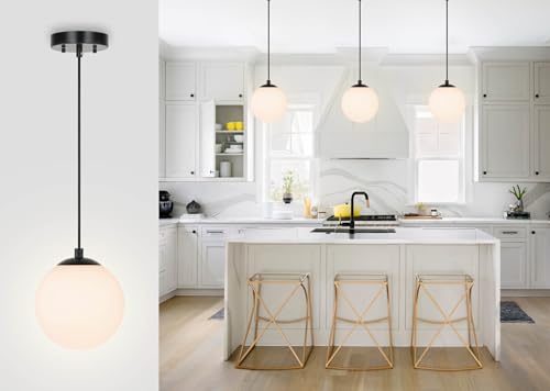 XiNBEi Lighting Pendant Lighting 1 Light Globe Pendant Light, Modern Adjustable Kitchen Hanging Ceiling Light Matte Black Finish XB-P1211-MBK