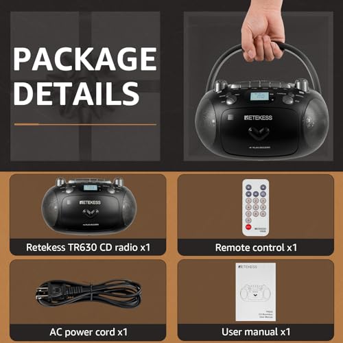 Retekess TR630 Cassette Tape Player, CD Boombox Radio, Portable CD and Cassette Player Combo, Recording Transcription, USB, Micro SD, LCD Display, for Home