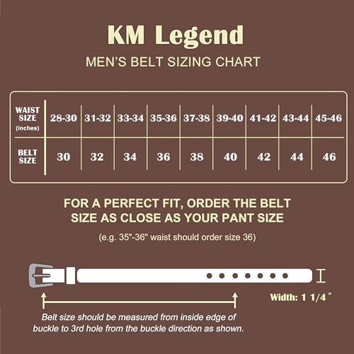 KM Legend Mens Genuine Leather Dress - Classic & Fashion For Work Business And Casual Belt, Basic Black, 54 US