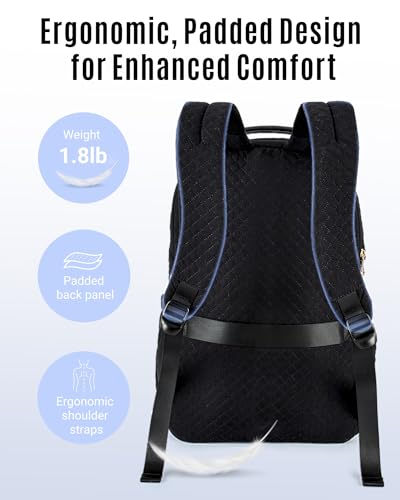 LIGHT FLIGHT Travel Laptop Backpack for Women, 15.6 Inch Anti Theft Laptop Backpack with USB Charging Hole Water Resistant Computer Backpack for Work, Quilted Black