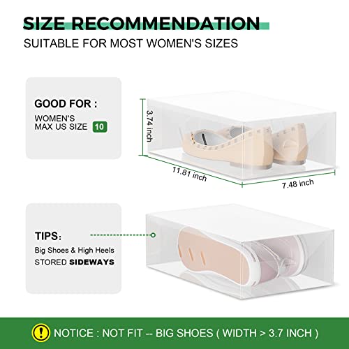 ESSBLIN 12 Pack Women's Shoe Box Clear Plastic Stackable - Shoes Organizer for Closet Storage Boxes Containers Bins Case cajas para zapatos