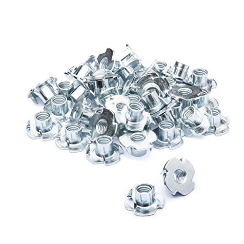 POWERTEC 3/8-16 T Nuts, 50 Pcs | 4 Pronged Tee Nuts for Bolts and Stem Caster Wheels, Threaded Inserts for Wood Working, Rock Climbing Holds and Furniture, for Use with Hammer | 1/2" Length (QTN1106)